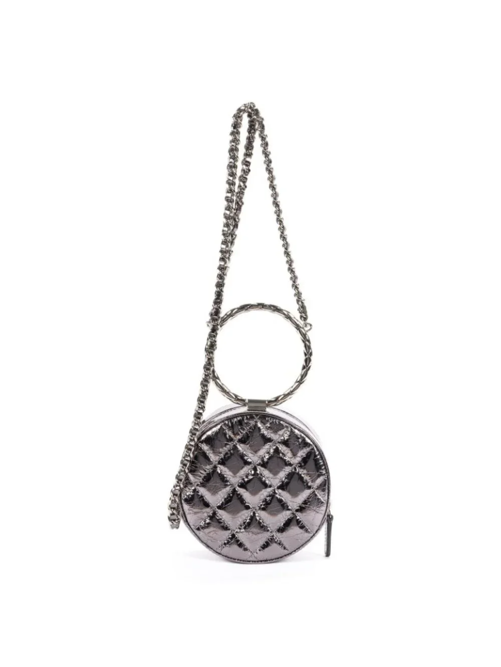 Chanel Round Bracelet Crossbodymetallic Greycrinkled Metallic Quilted Calfskin